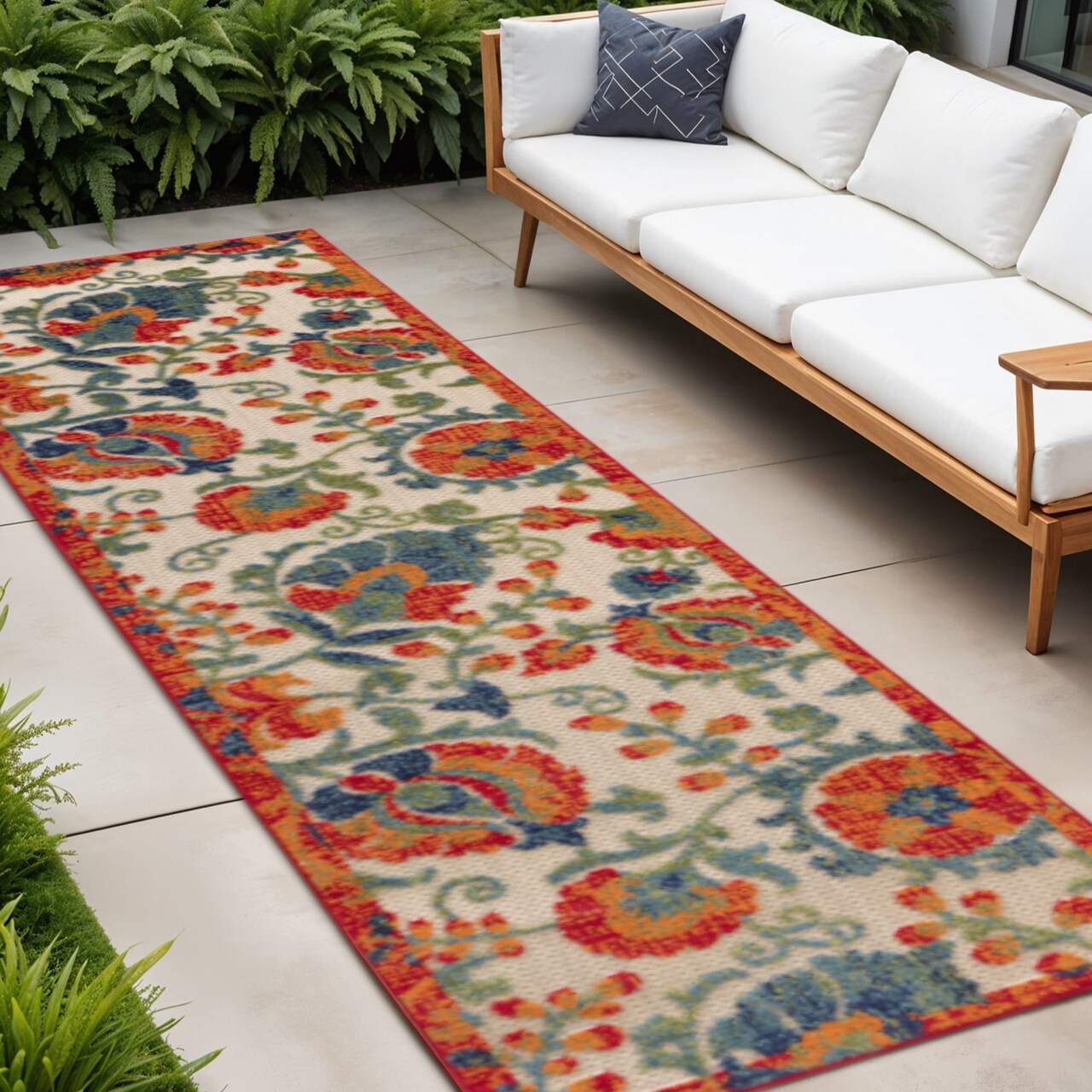 Edge Collections - 8' - Multicolor - Indoor Outdoor Floral Runner Rug - 1 Piece